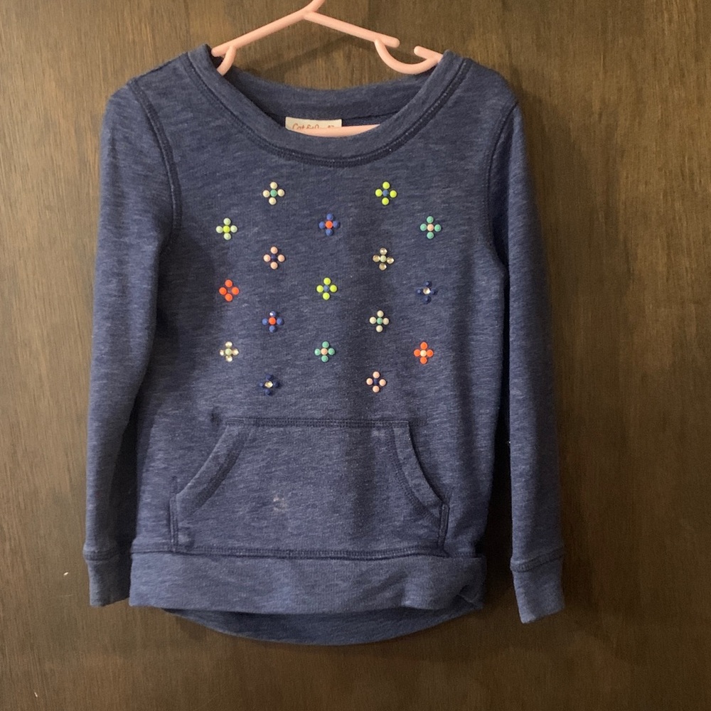*4/$20* Cat & Jack Navy Sweatshirt with Colorful Bedazzled/Studded flowers